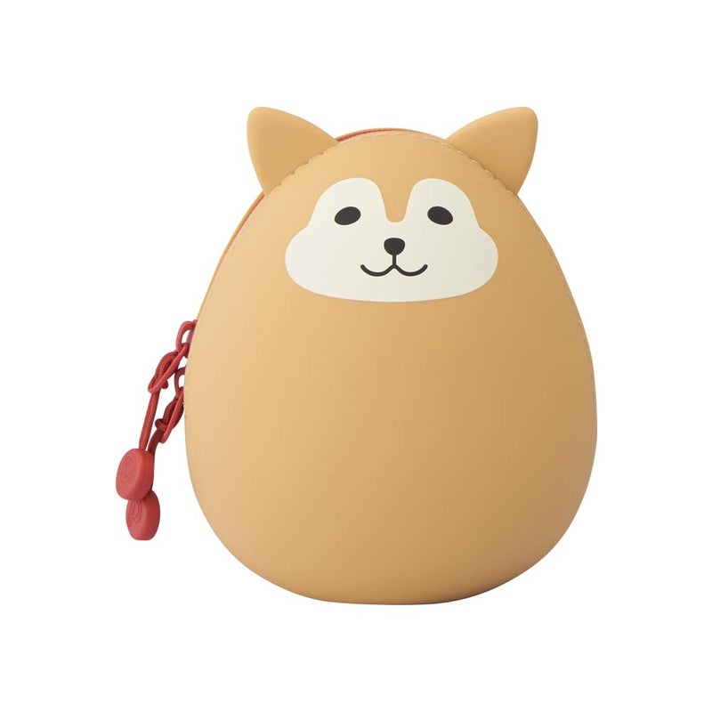 LIHITLAB LIHIT LAB PuniLabo Mini Zipper Pouch, Egg-Shaped, 2.2"" x 2.4"", Shiba Dog (A7782-2) - Image 1